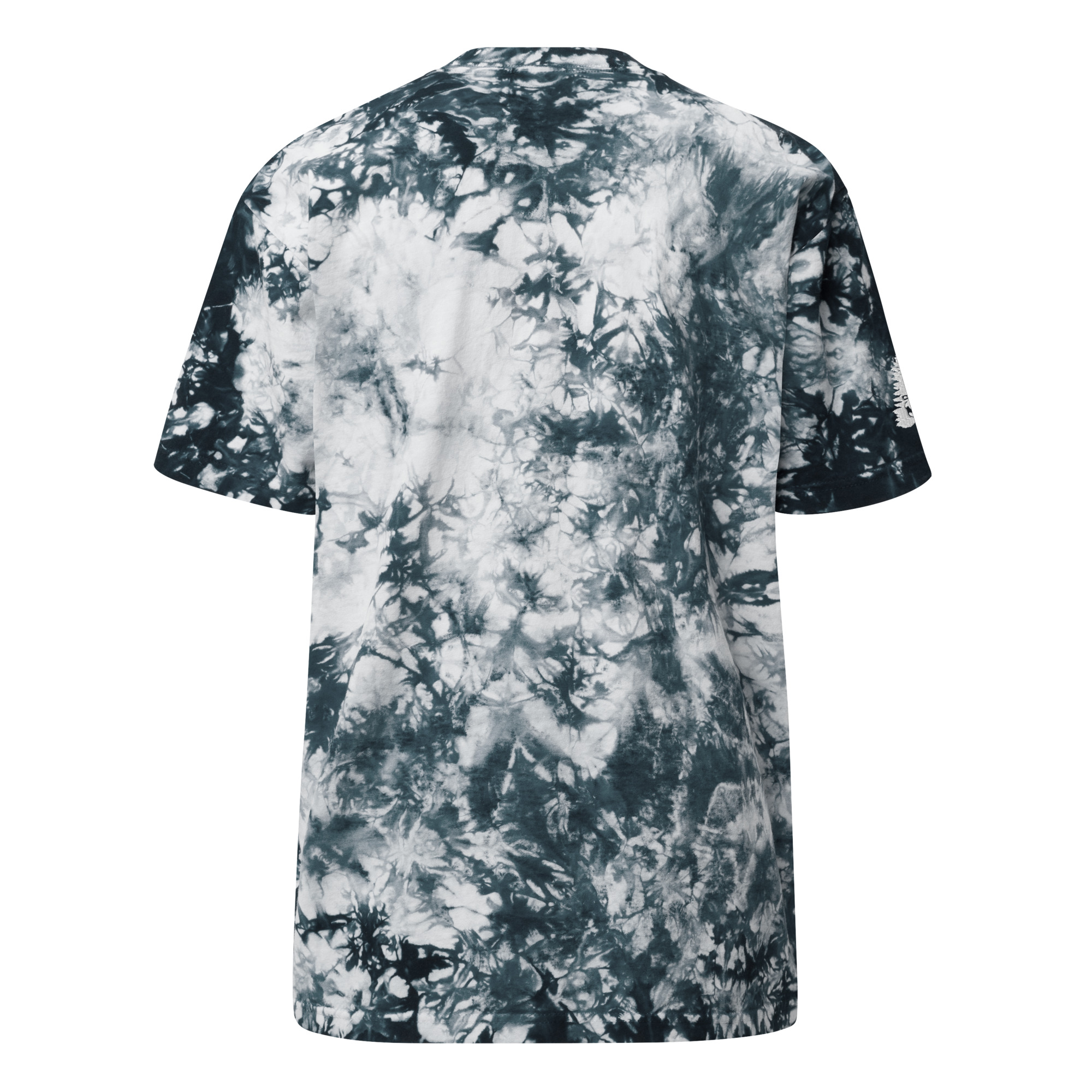 The Oversized tie-dye t-shirt features a black and white abstract pattern, shown from the back. The design covers the entire shirt, creating a marbled effect.
