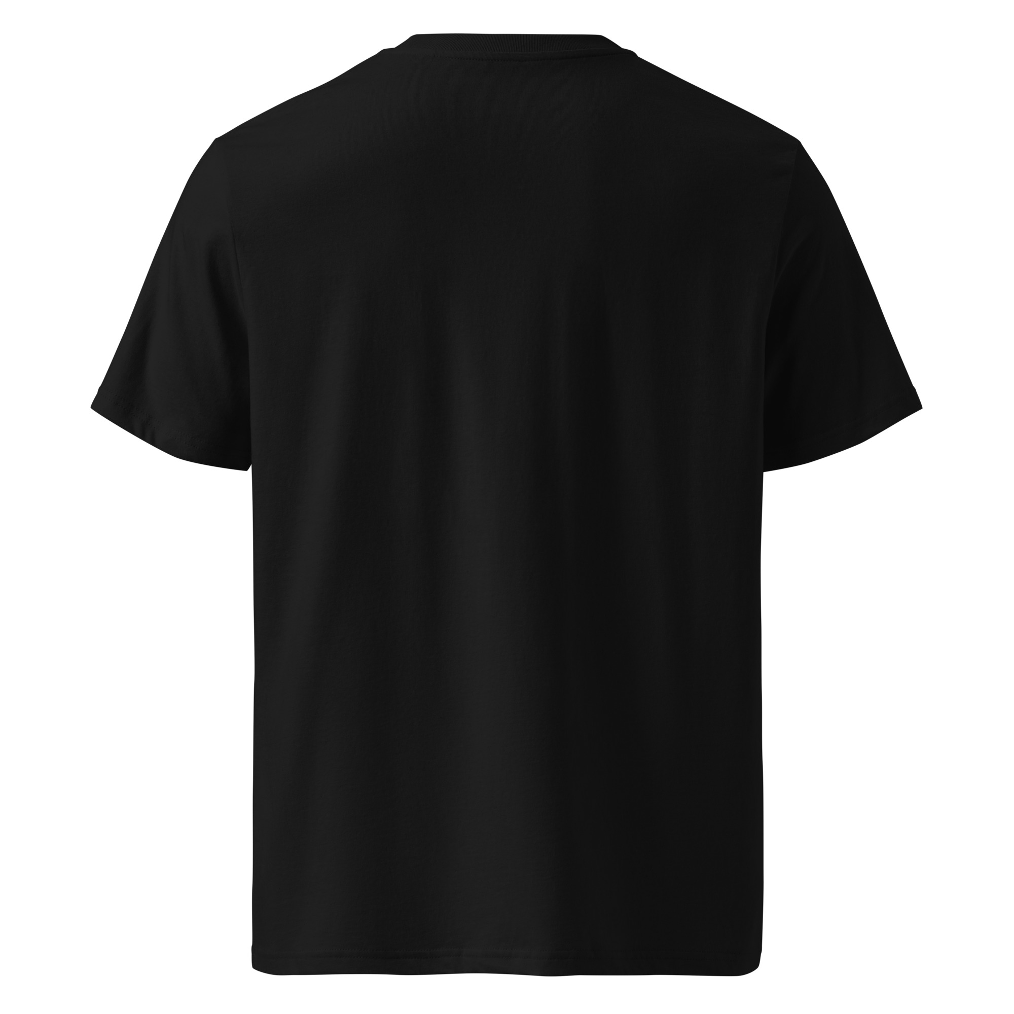 The Unisex organic cotton t-shirt - Scan Me QR is a plain black short-sleeve tee, displayed from the back and laid flat on a white background.