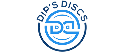 Logo for Dips Discs featuring stylized blue text curving above interlocking letters DD inside a circular design, all set against a light gray background.